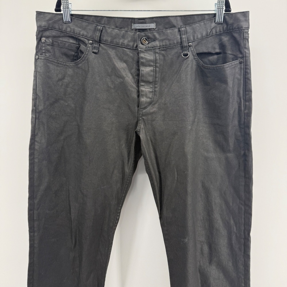 John Varvatos Mens Coated Black Jeans Stretch Slim Straight J295R3 Size 38R